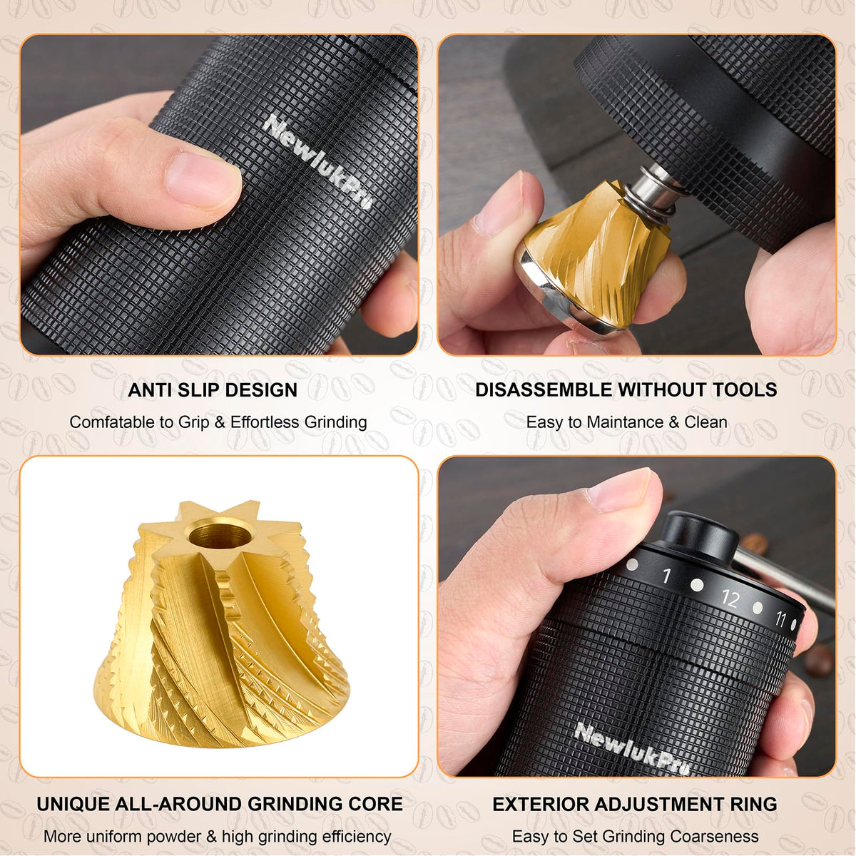NewlukPro M7 Pro Manual Coffee Grinder,Titanium Conical Burr,35g Capacity