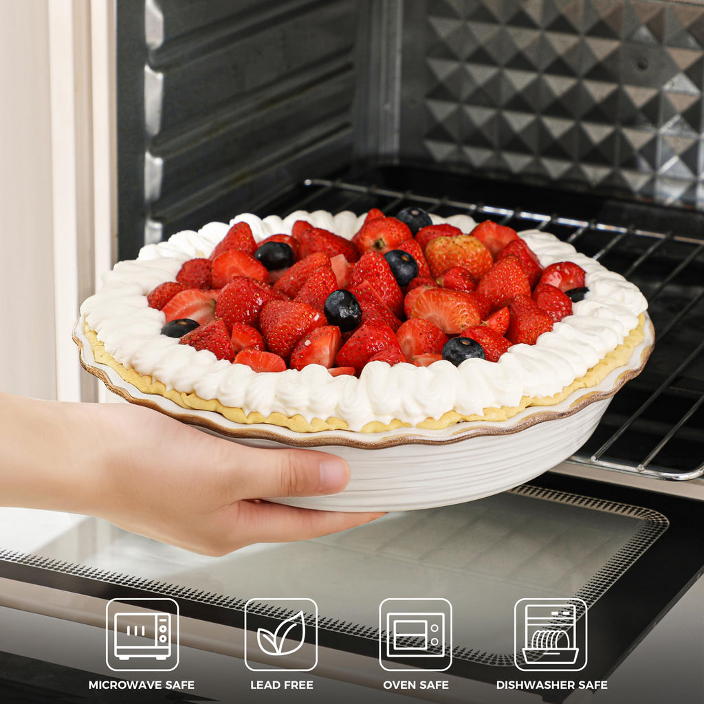 Frewinky 9 Inch Ceramic Pie Pans, Deep Fluted Pie Dishes, White, Set of 2