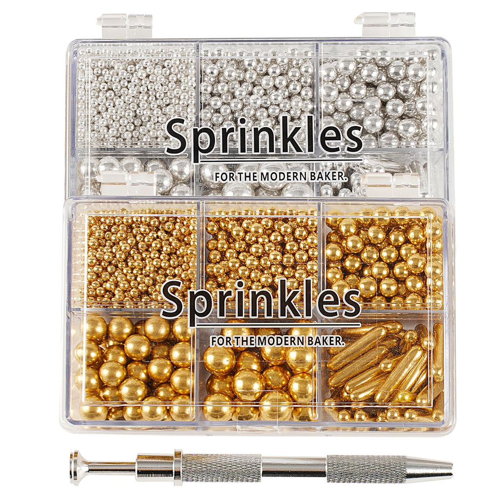 Kasvan Green Mix Sugar Sprinkles - Edible Candy Pearls with 4-Claw Sprinkle Pen,118g/4.16 Oz, Gift Box Pack, Baking Cake Decorations, Ice Cream Toppings and Cookie Decorating (Green)