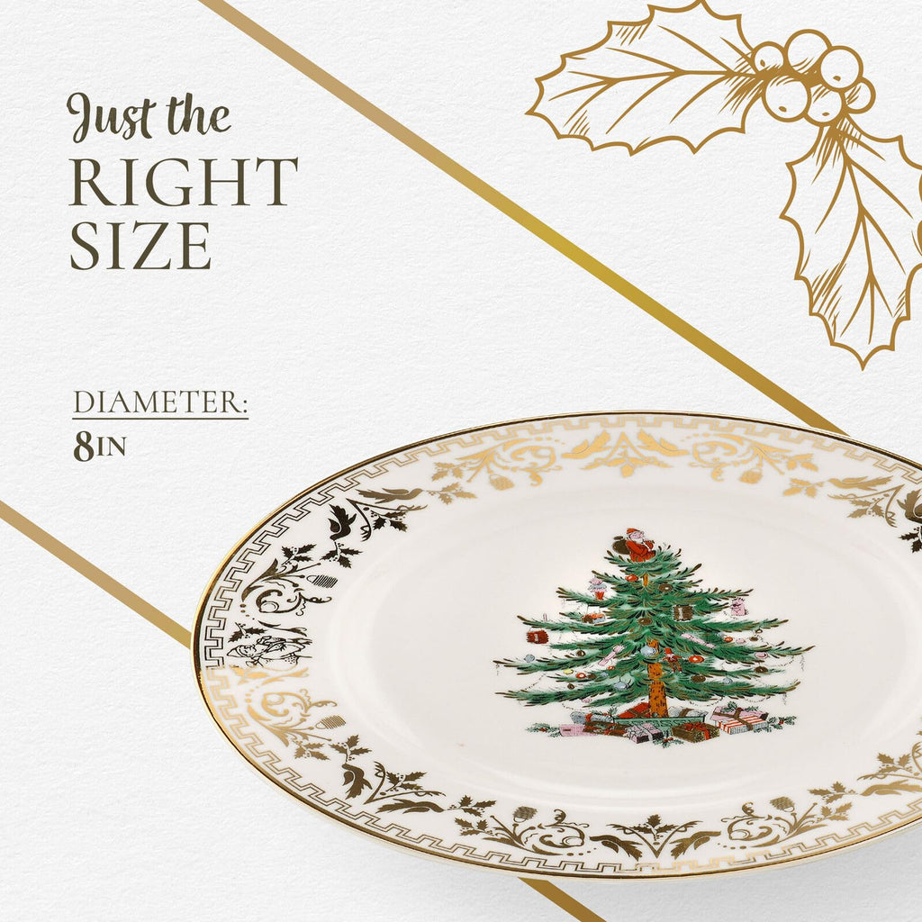 Spode Christmas Tree Gold Salad Plates, Set of 4 - Holiday Dinnerware