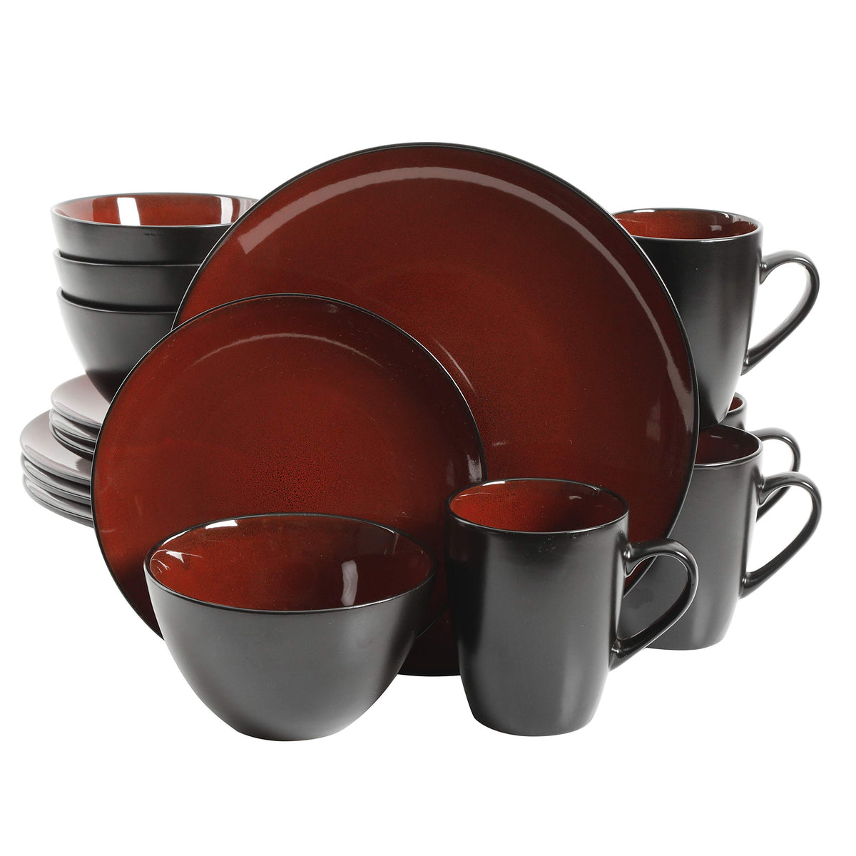 Gibson Elite Soho Lounge Round Reactive Glaze Stoneware Dinnerware Set, Service for 4 (16pc), Blue, Soho Round.