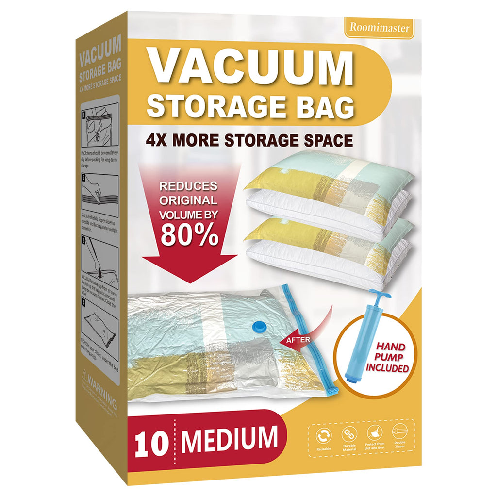 Roomimaster Vacuum Storage Bags, Vacuum Seal Space Saver Bags for Clothing, Travel Lugggage, Carry-on, Blankets, Comforters, Pillow, Bedding, 10 Combo