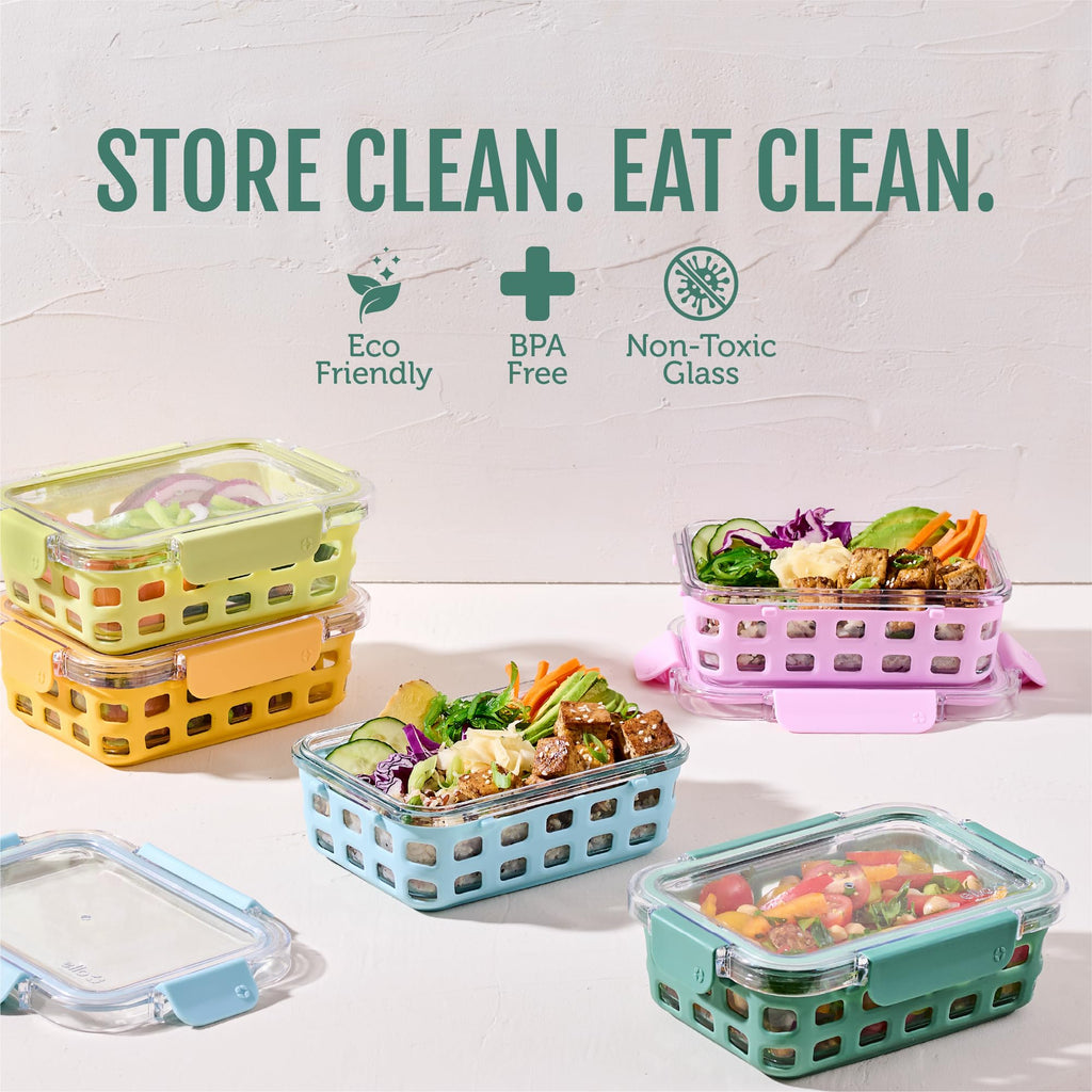 Ello Duraglass 3.4 Cup Glass Meal Prep Containers, 10 Pc, 5 Pack, Meadow