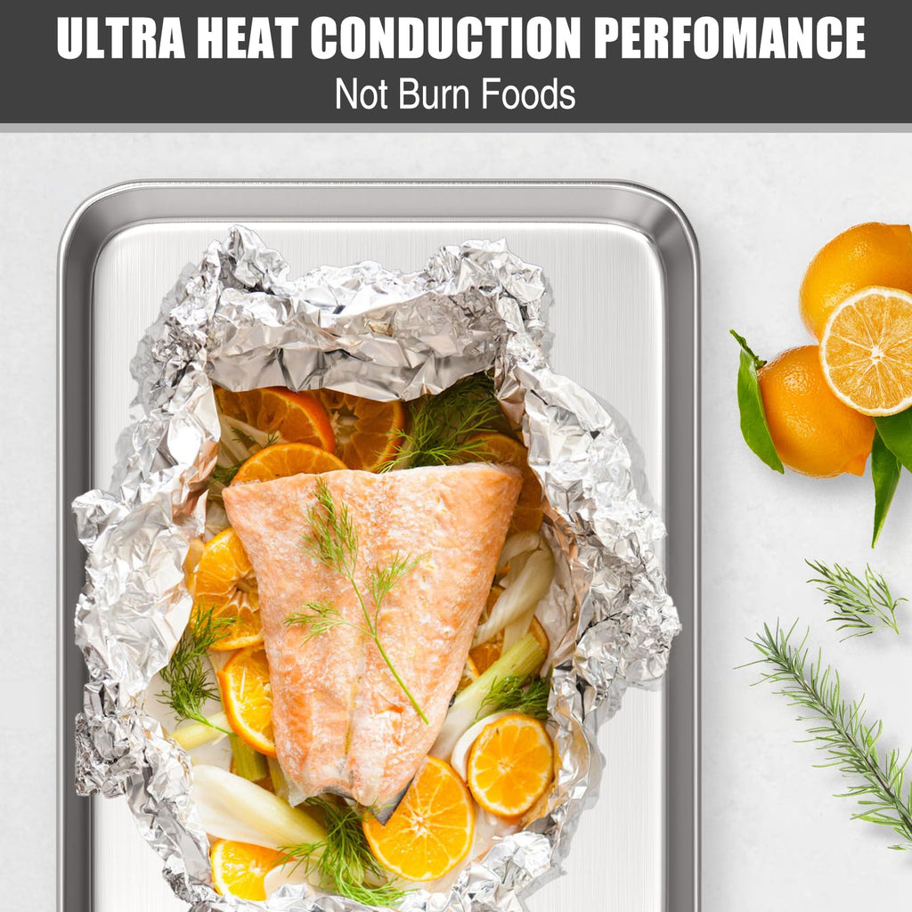 Baking Sheet Cookie Sheet Set of 2, Umite Chef Stainless Steel Baking Pans Tray Professional 12 inch, Non Toxic & Healthy, Mirror Finish & Rust Free, Easy Clean & Dishwasher Safe