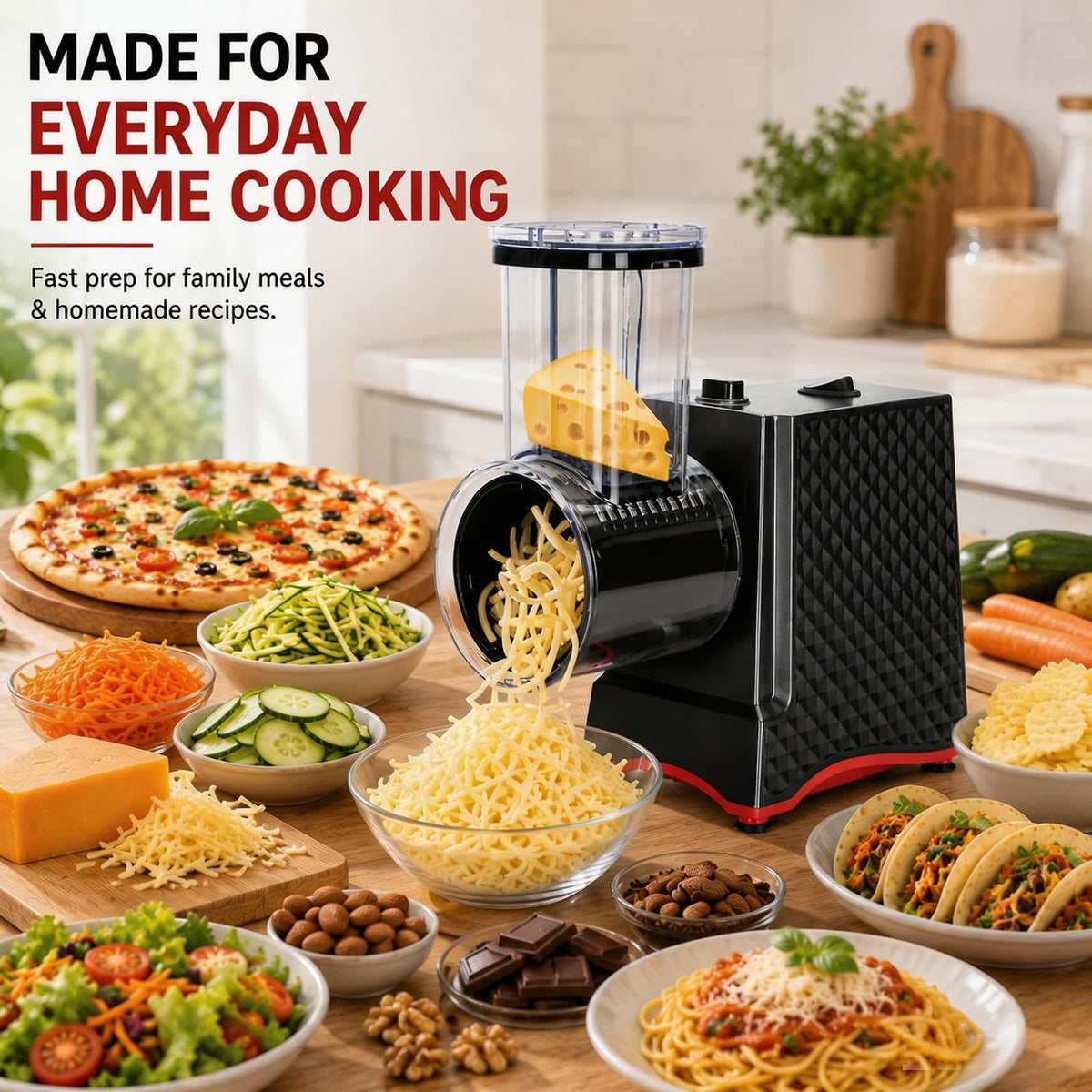 YOTAN Electric Cheese Grater, Salad Maker with 6 Different Shapes of Blades