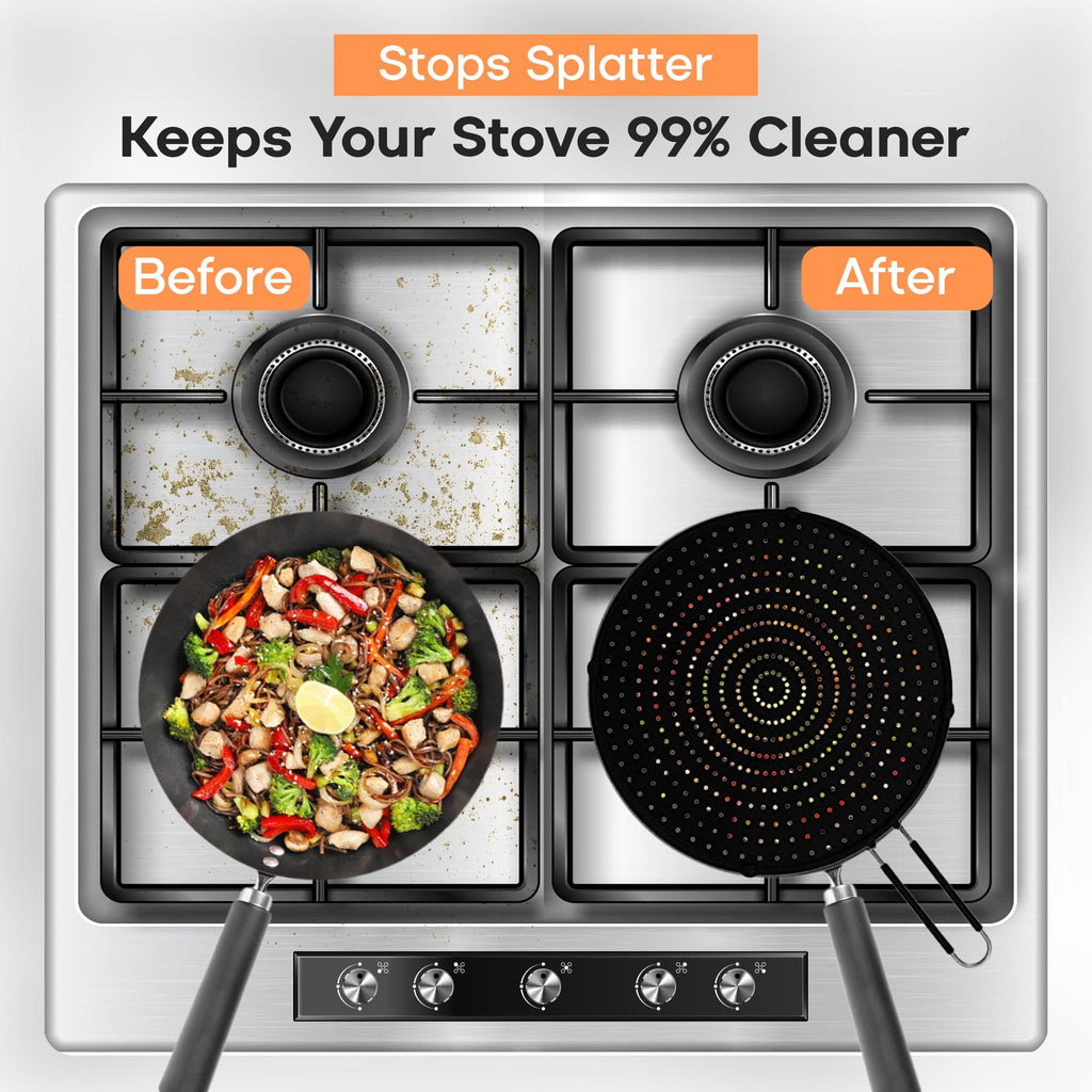 Splatter Screen for Frying Pan -11-Inch Silicone Grease Splatter Guard for 9"-11" Pans- |USA Brand|