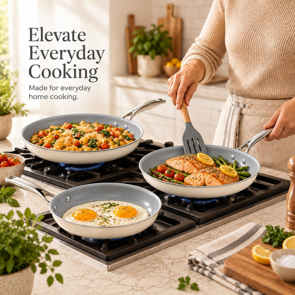 Kikcoin Ceramic Nonstick Frying Pans Set, 3 Piece Skillets (8"+9.5"+11")