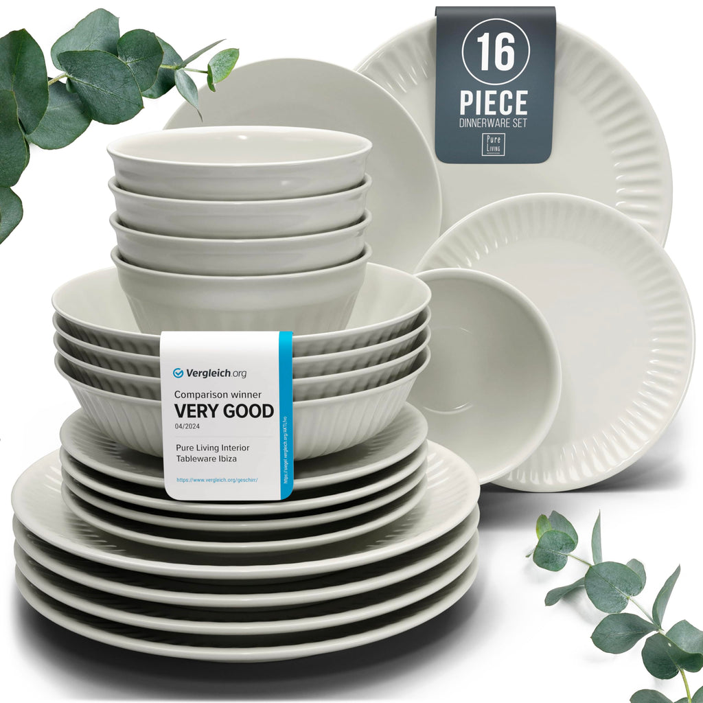 12 Piece Stoneware Dinnerware Set for 4, Handmade Plates and Bowls Set
