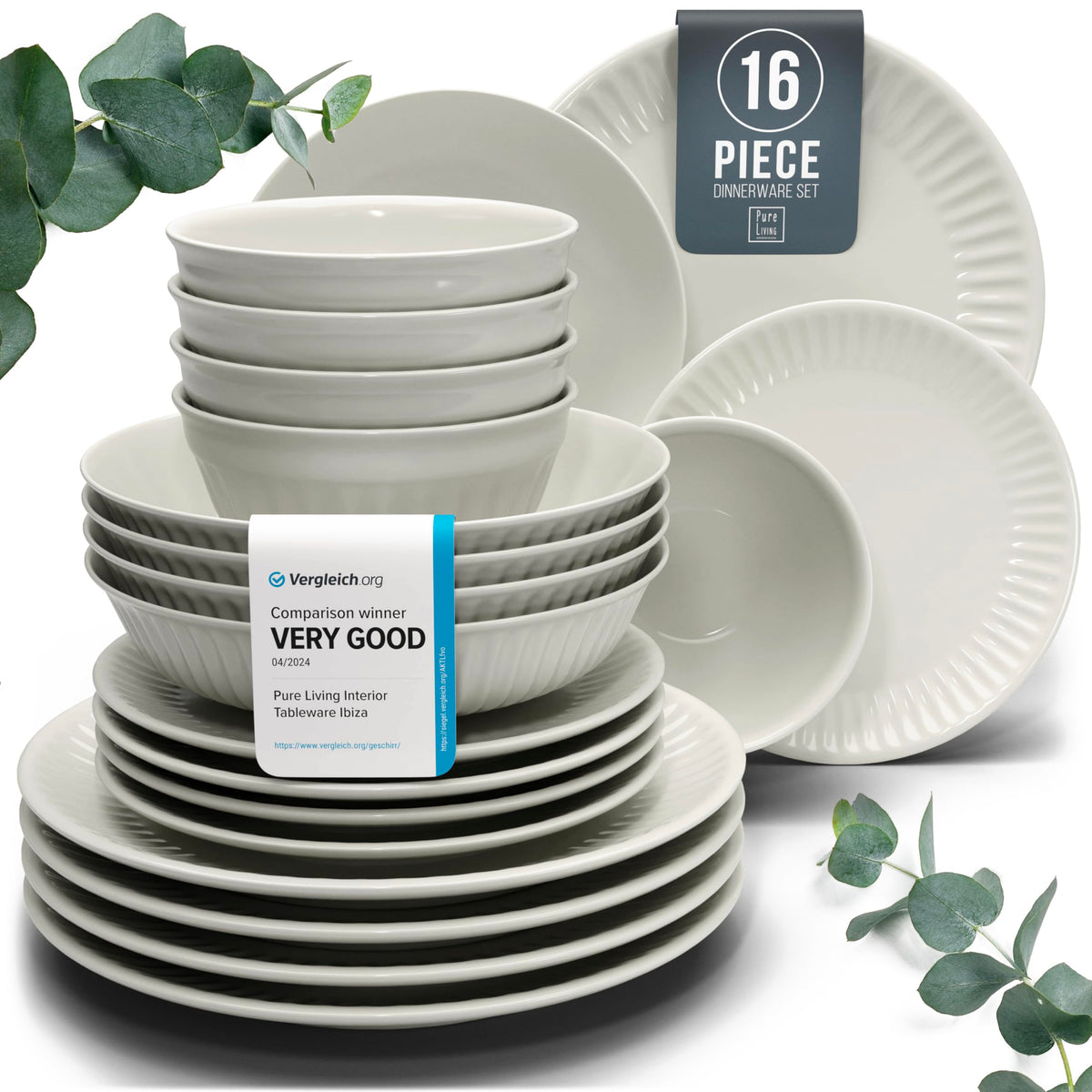 12 Piece Stoneware Dinnerware Set for 4, Handmade Plates and Bowls Set