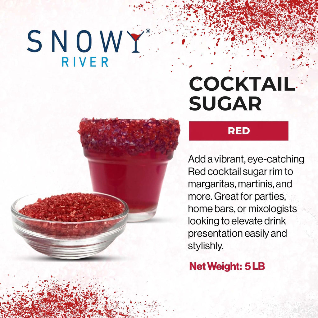 Snowy River Natural Cocktail Sugar Rimmer - Kosher Certified Naturally Colored Beverage Rimming Sugar for Cocktails, Margaritas, Drinks (Red, 80oz)