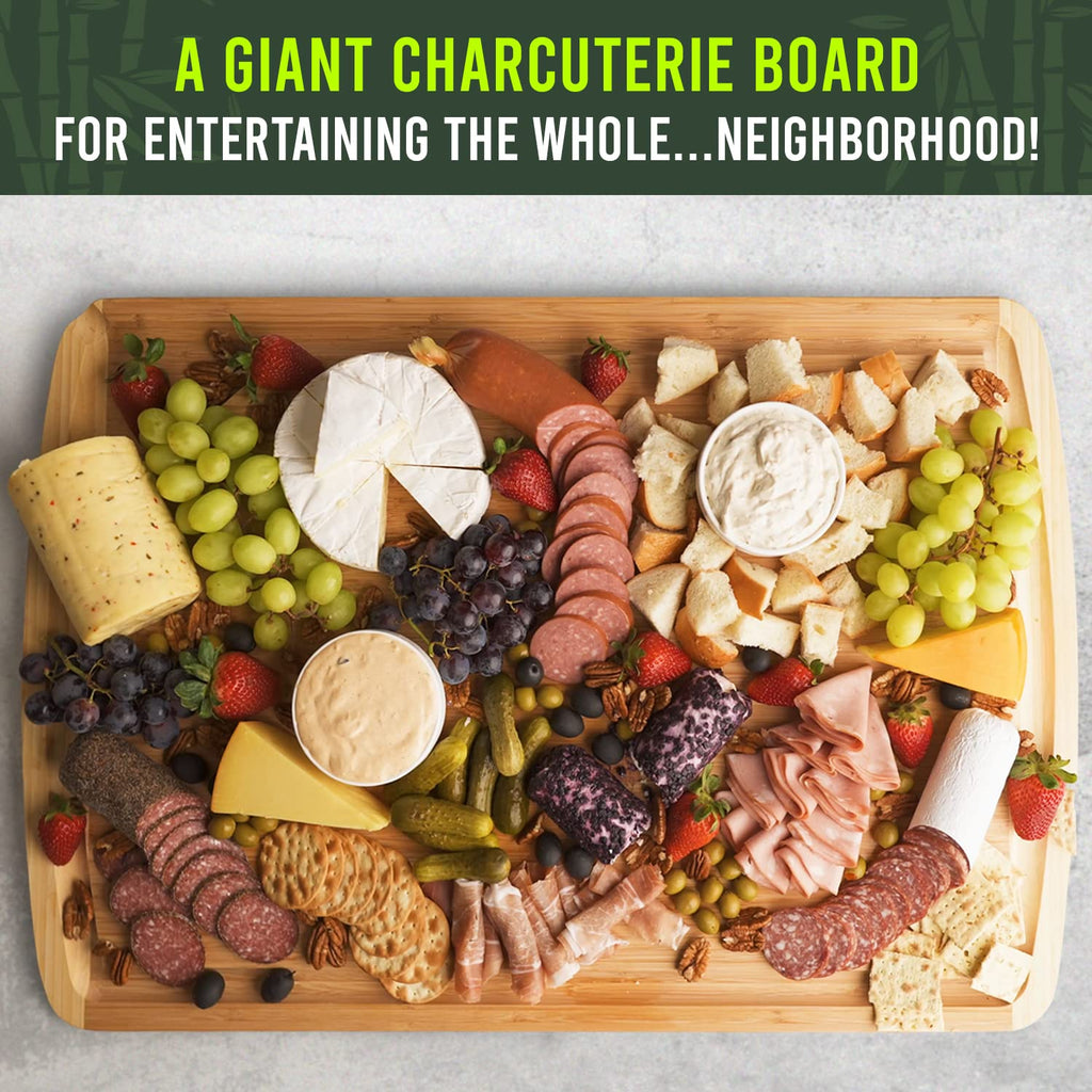 GIGANTIC 36 x 24 Inch Extra Large Bamboo Cutting Board with Lifetime Replacements – 4XL Butcher Block, Oversized Carving & Charcuterie Board, Stovetop Cover for Kitchen Counter Space