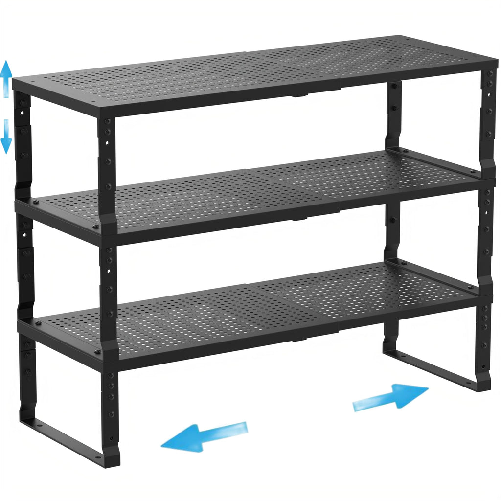 Wobmmi Expandable Spice Rack Kitchen Cabinet Shelf Organizer, Stackable Storage Shelves Racks, Adjustable Counter Shelving for Cabinets, Countertop, Cupboard,Pantry and More(3Packs/White/Medium)