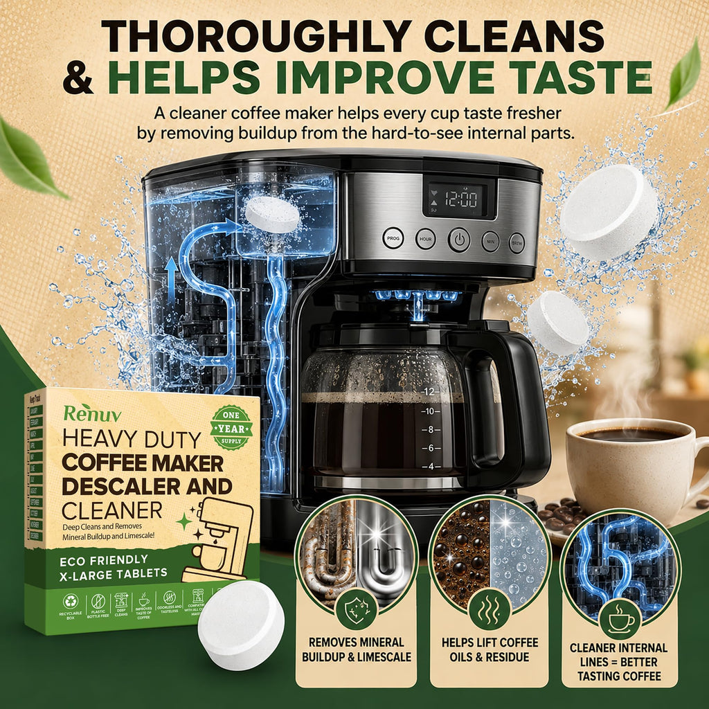 Renuv® Coffee Maker Cleaner & Descaler Tablets, 12 Uses