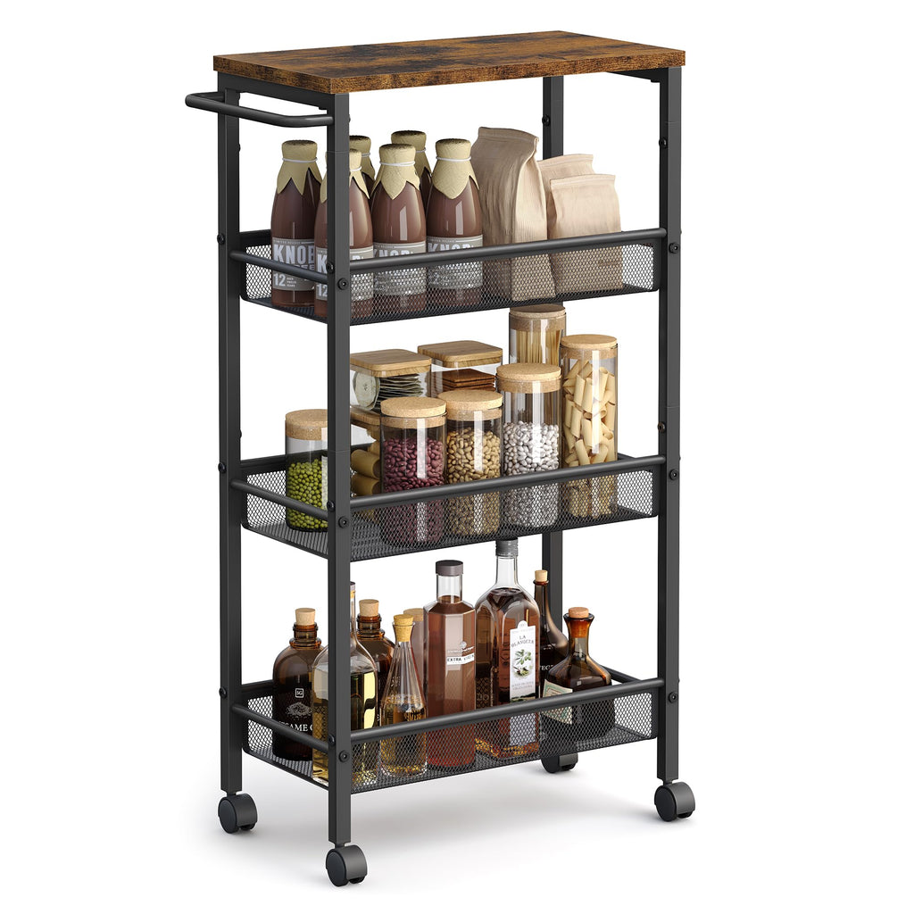 VASAGLE 5-Tier Slim Rolling Storage cart with Wheels, 5.1 Inches, Metal