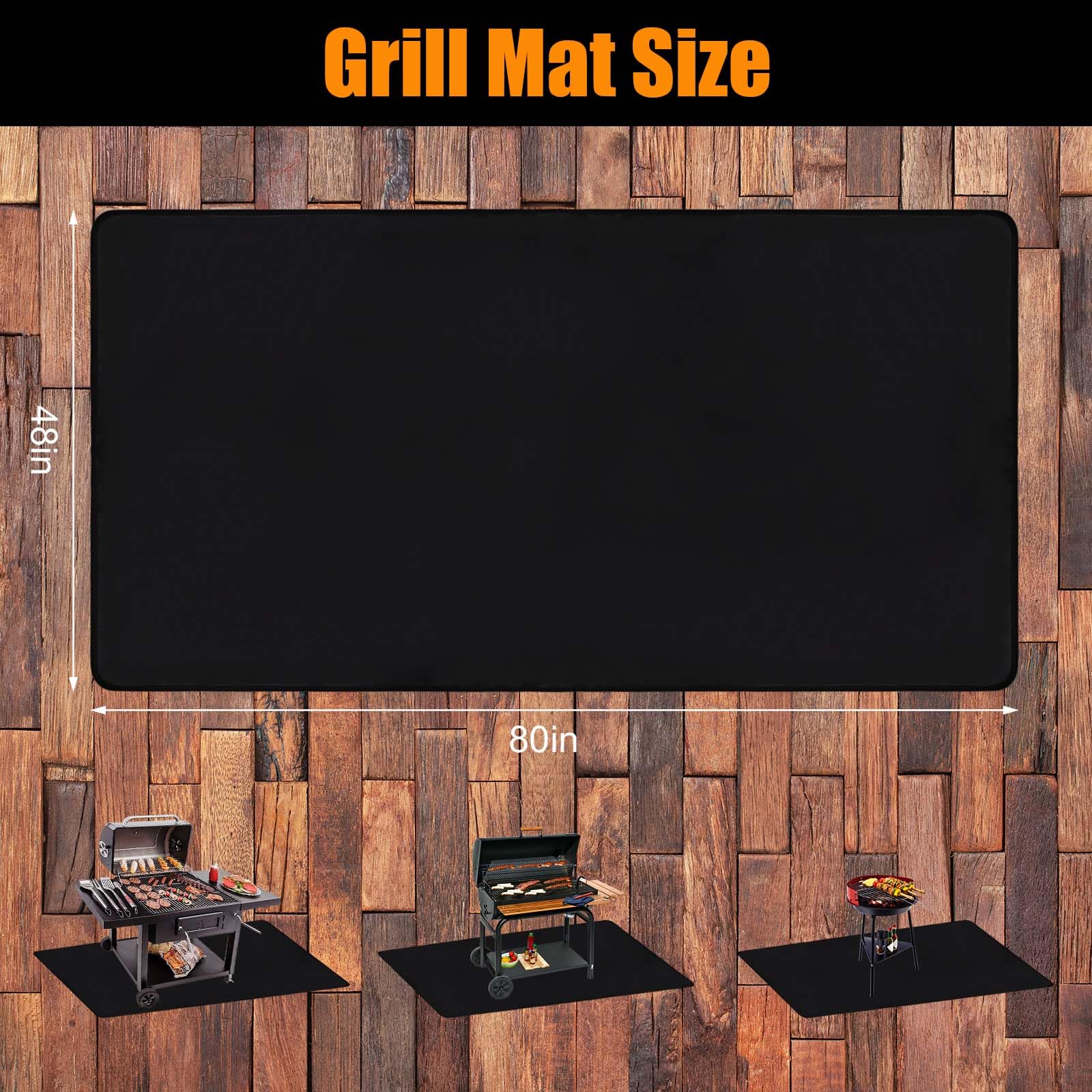 THMINS 80X48 Inches Extra Large Grill Mat for Outdoor Grill - Fireproof Deck and Patio Protector, Waterproof and Oil-Proof Barbecue Grill Mat