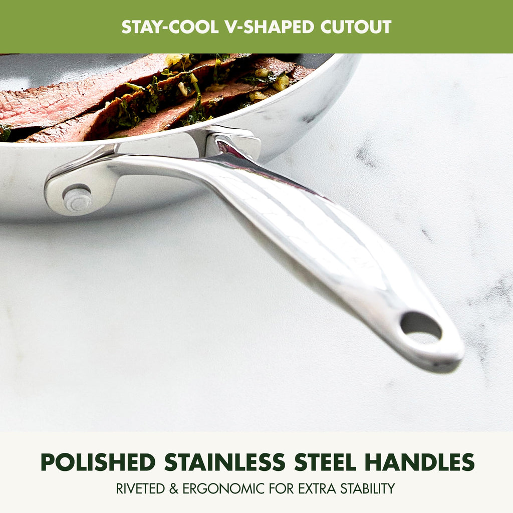 GreenPan Valencia Pro Tri-Ply Stainless Steel 10 Piece Cookware Set, PFAS-Free Ceramic Nonstick Coating, Induction Ready Pots & Pans, All Cooktops, Dishwasher & Oven Safe to 600F