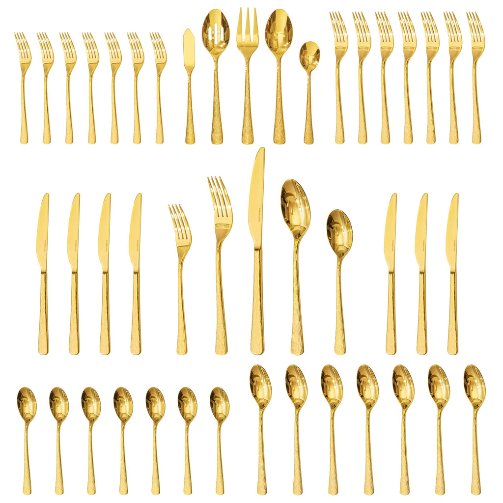 45 Piece Gold Silverware Set with Serving Utensils, 18/10 Stainless Steel