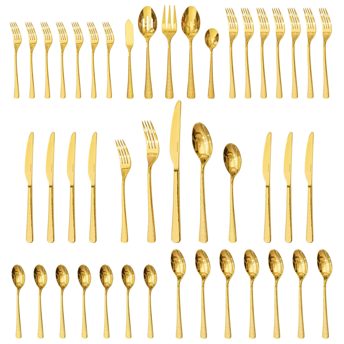 45 Piece Gold Silverware Set with Serving Utensils, 18/10 Stainless Steel