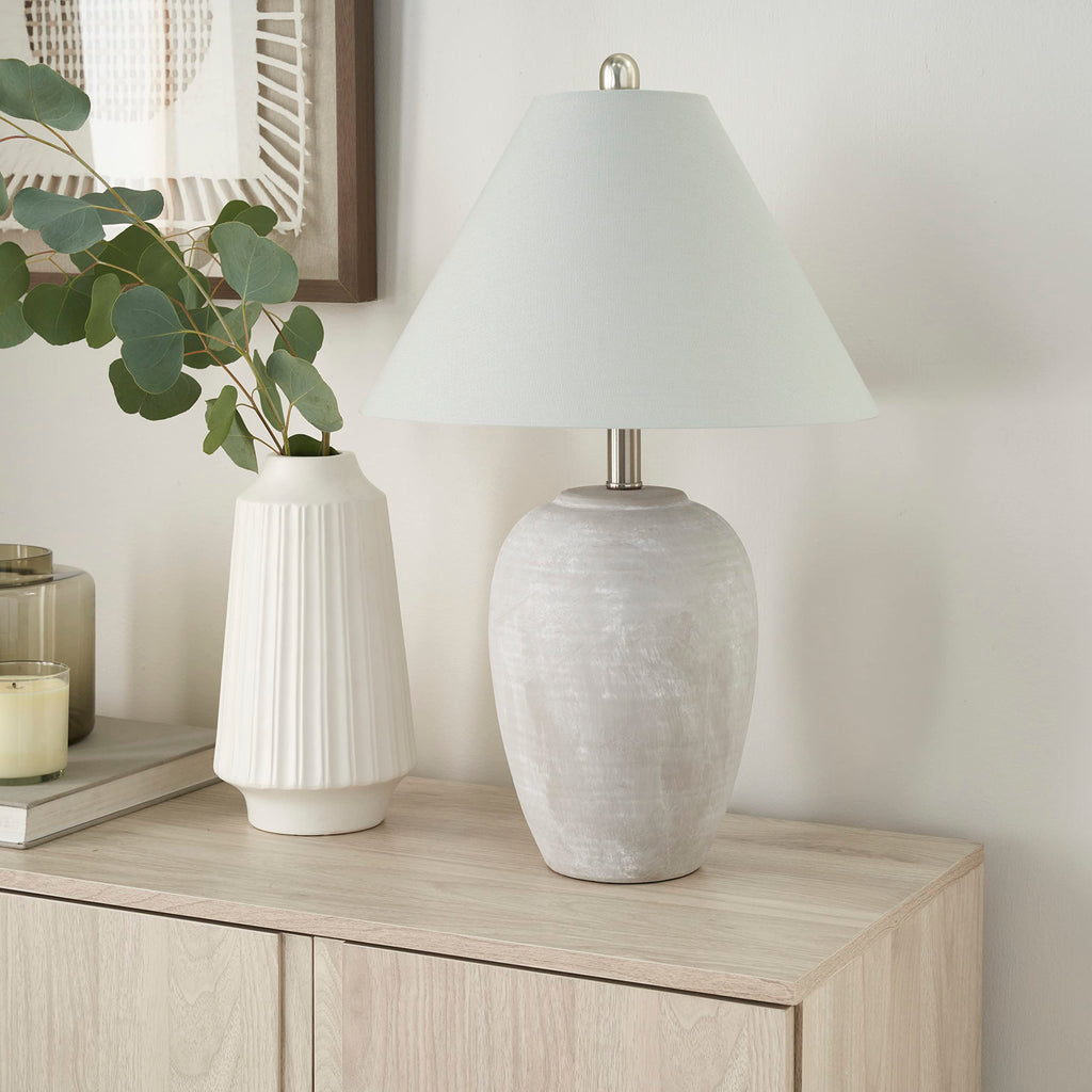 Nourison Home 23" Coastal Blue Ceramic Pot Table Lamp for Bedroom, Living Room, Dining Entryway, with White Shade