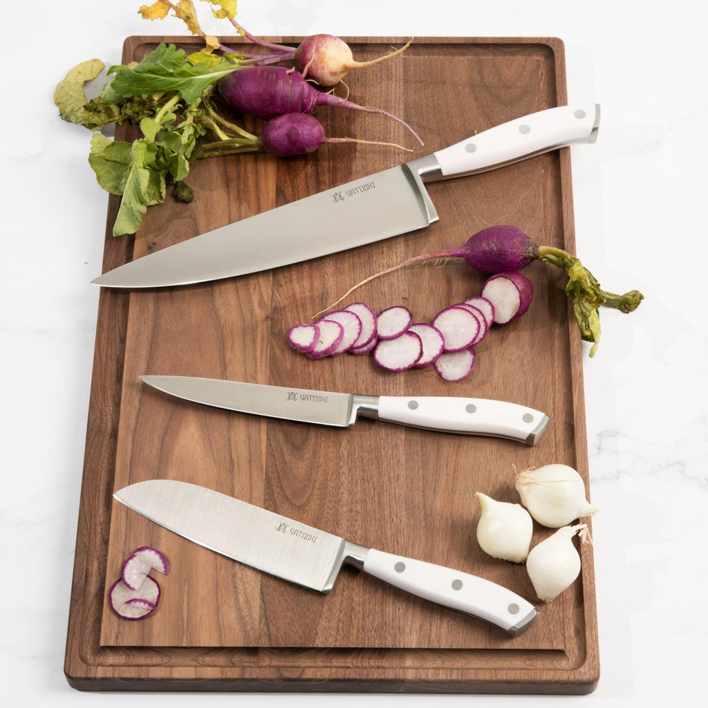 Yatoshi 15 Piece White Knife Block Set - Pro Kitchen Knife Set Ultra Sharp High Carbon Stainless Steel with Ergonomic Handle