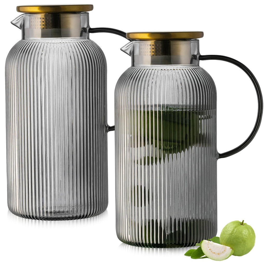 Buaic 2 PACK Glass Pitcher with Lid, 68 oz Glass Carafe with Silicone Base