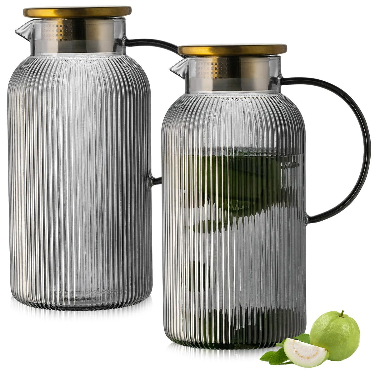 Buaic 2 PACK Glass Pitcher with Lid, 68 oz Glass Carafe with Silicone Base