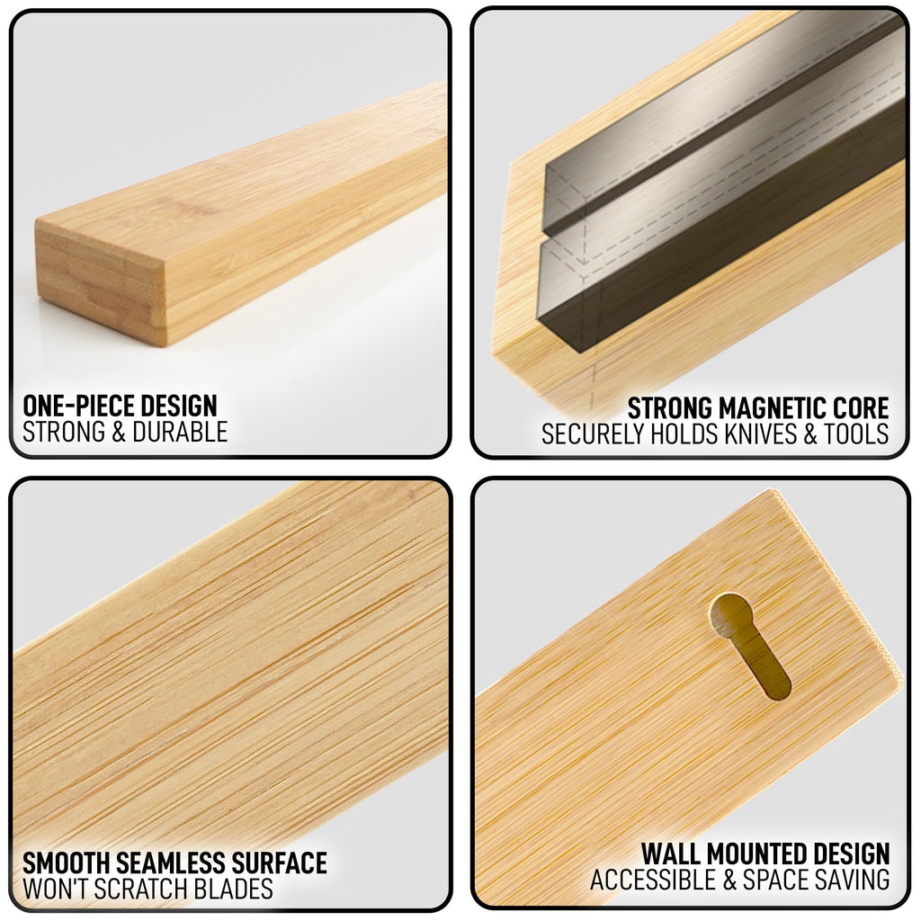 Zulay 11.75" Seamless Maple Wood Magnetic Knife Holder - Wooden Magnetic Knife Strip for Organizing your Kitchen - Elegant & Multifunctional Magnet Holder for Wall with Easy Installation