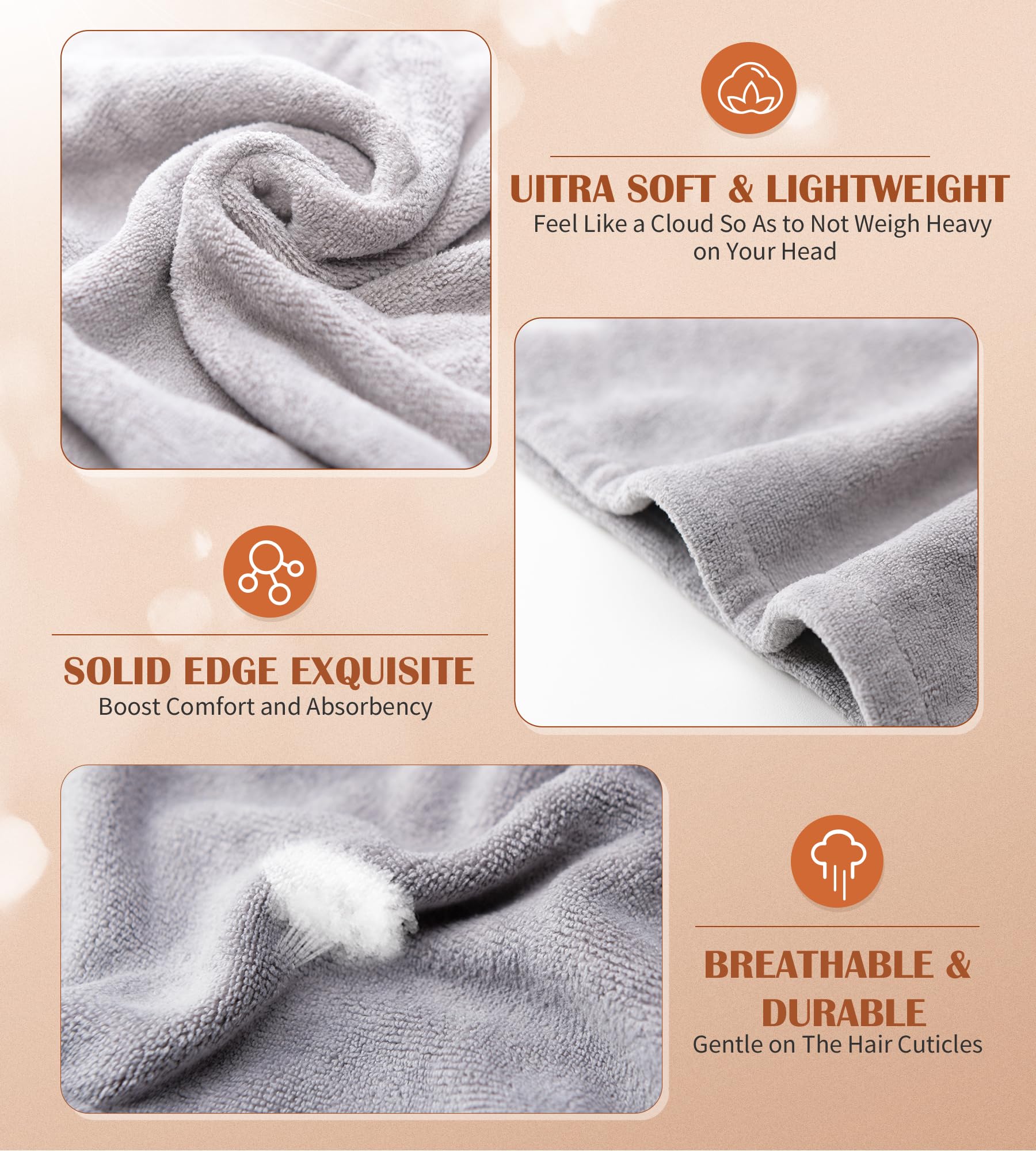 POPCHOSE Microfiber Hair Towel Wrap, 3 Pack Fast Drying Hair Turban
