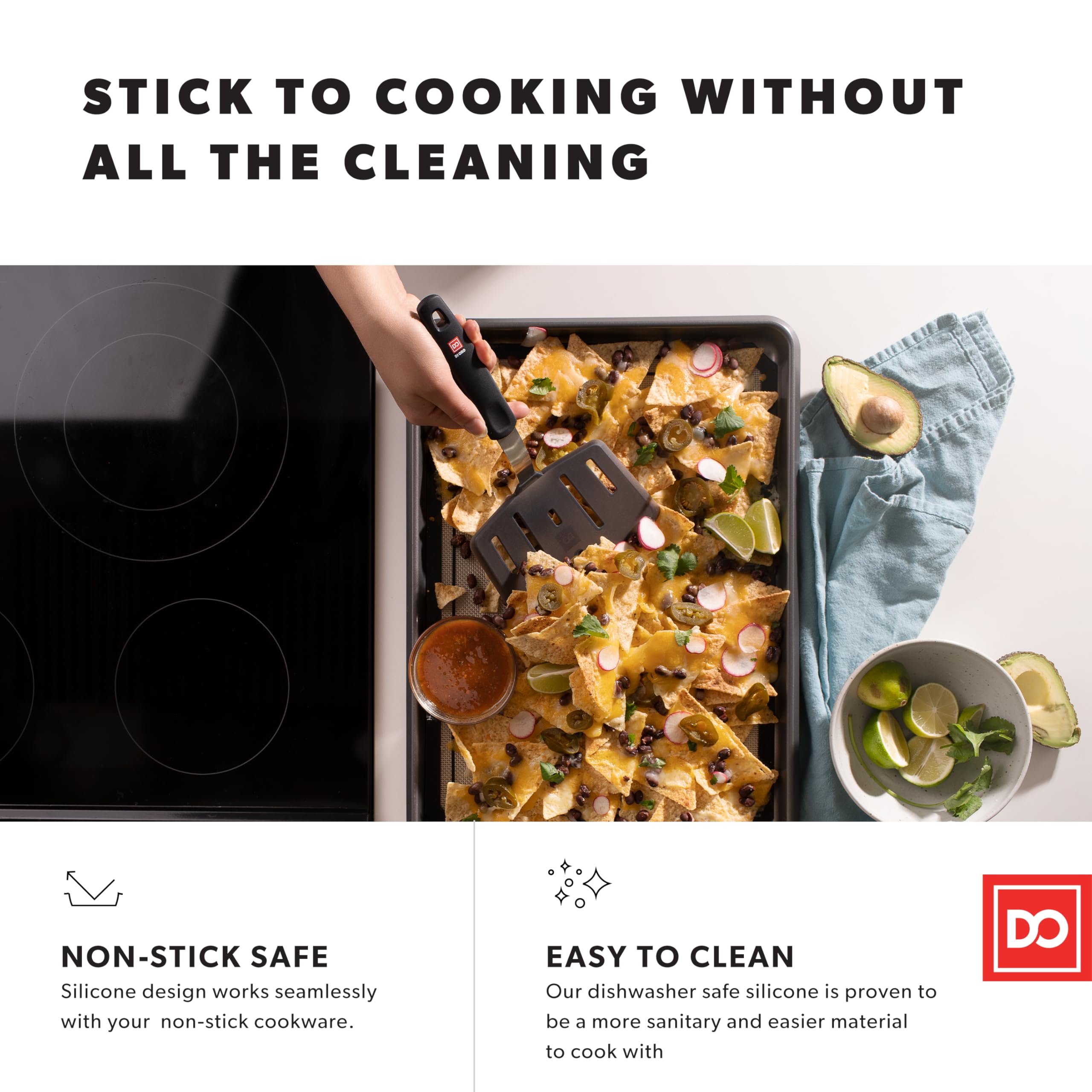 DI ORO Designer Series Wide Slotted Turner Spatula - Features 600F Heat-Resistant No-Melt Rubber Spatula Handle and Blade - Silicone for Cooking or Baking - Dishwasher Safe