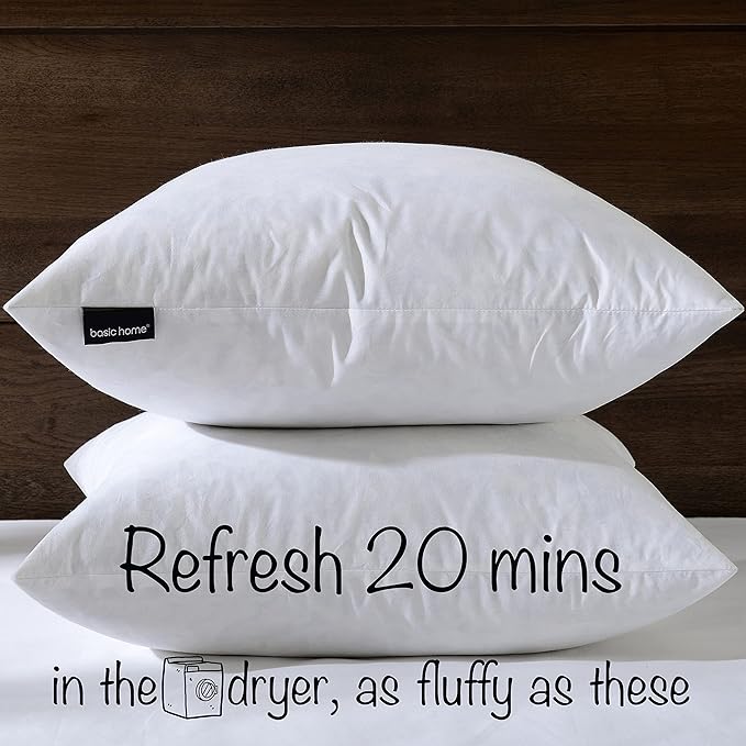 16x16 Decorative Throw Pillow Inserts-Down Feather Pillow Inserts-Square-Cotton Fabric-Set of 2-White.