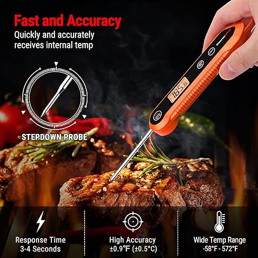ThermoPro Digital Instant Read Meat Thermometer for Grilling Waterproof Kitchen Food Thermometer with Calibration & Backlight Smoker Oil Fry Candy Thermometer with Temperature Indicators
