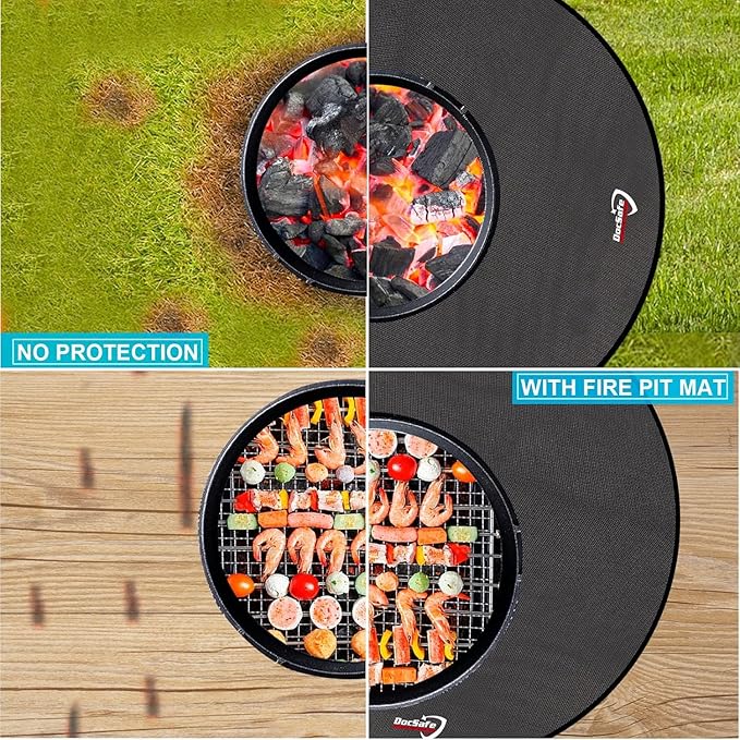 DocSafe 60 x 60 inches Round Under Grill Mat,Large 4 Layers Fire Pit Mat,Fireproof Mat Heat Insulated Protector for Deck,Patio,Grass,Smoker,BBQ,Reusable Oil-Proof and Waterproof Indoor Fireplace Pad
