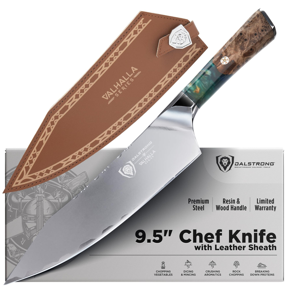 Dalstrong Chef Knife - 8 inch - Valhalla Series - Premium 9CR18MOV HC Steel - Celestial Resin & Wood Handle - Razor Sharp - Kitchen Cooking Chef's Knife - Leather Sheath
