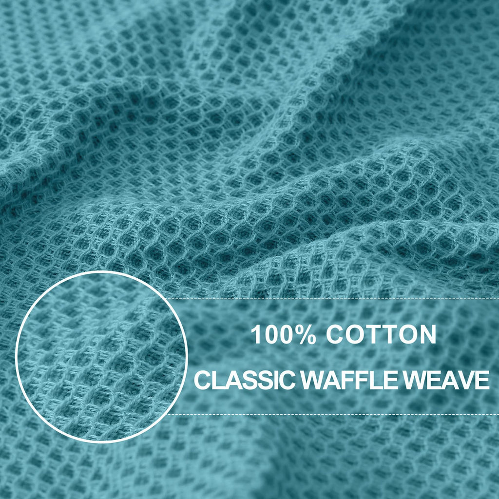 Homaxy 100% Cotton Waffle Weave Kitchen Dish Towels, Ultra Soft Absorbent Quick Drying Cleaning Towel, 13 x 28 Inches, 4-Pack, Lake Blue