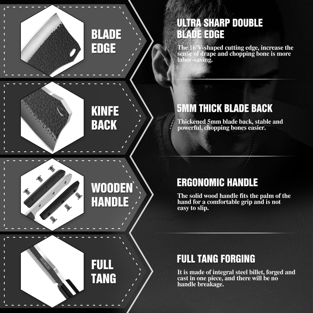 ENOKING 7.1″ Butcher Knife & Chef’s Knives – Hand Forged High Carbon Stainless Steel, Full Tang Meat Cleaver for Kitchen & Outdoor Meat Cutting