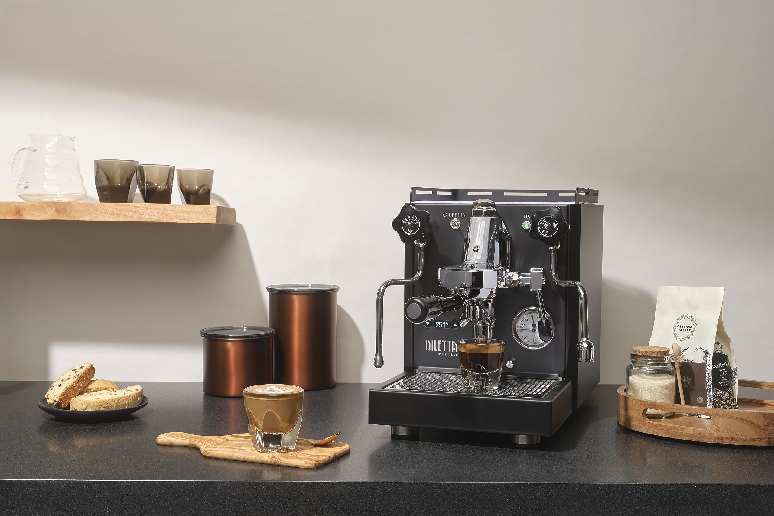 Diletta Bello+ Espresso Machine | E61 | PID Temperature Control | Shot Timer | Programmable Preinfusion | Handmade In Italy (Black)