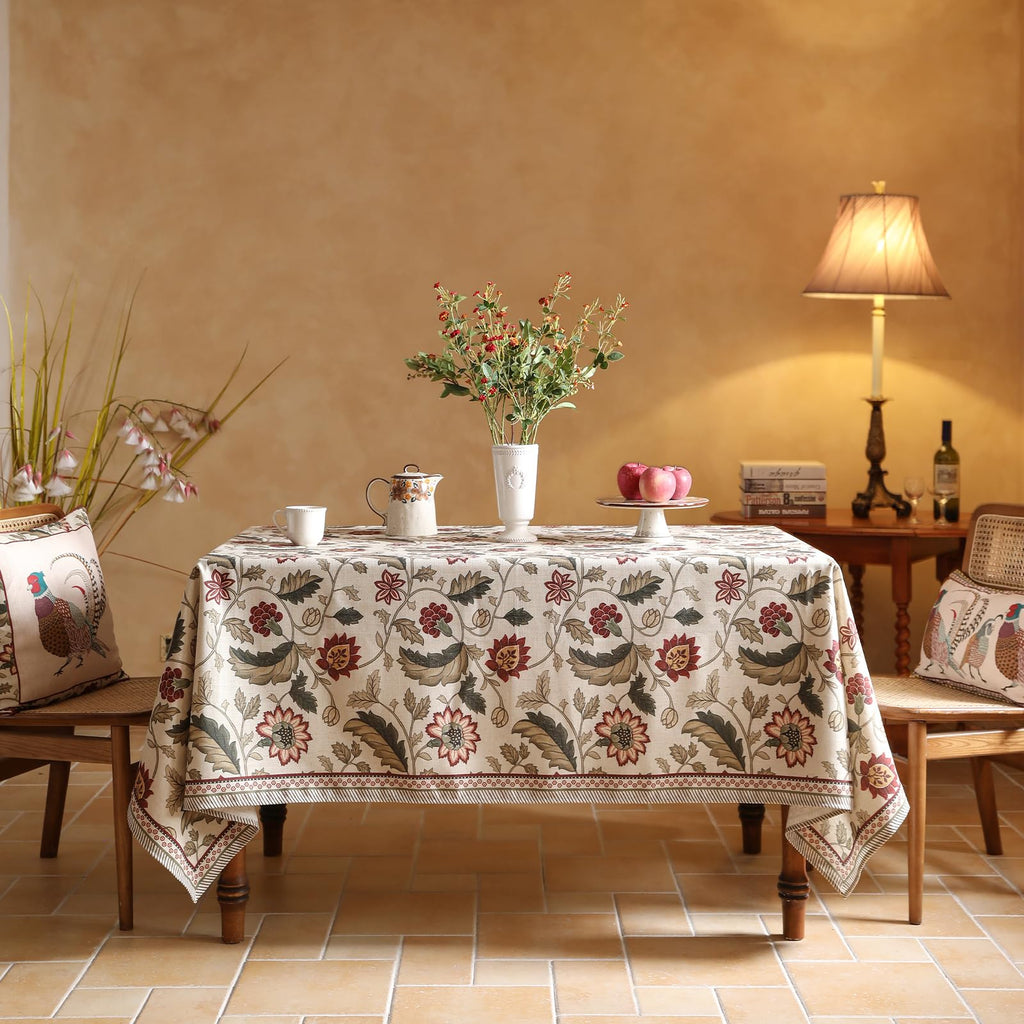 ISAENNE Designer Vintage Linen Tablecloth Rectangular,79"x55"-Ratina