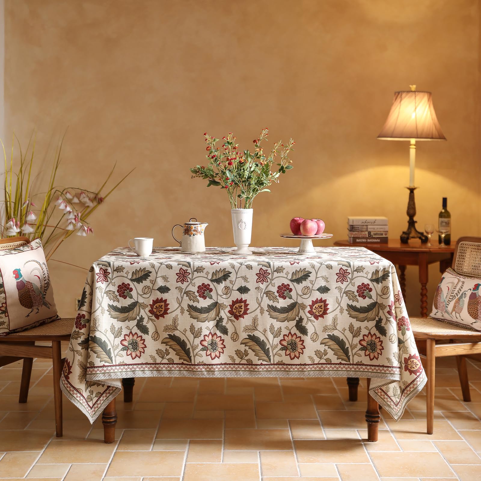 ISAENNE Designer Vintage Linen Square Tablecloth,67"x67"-Ratina