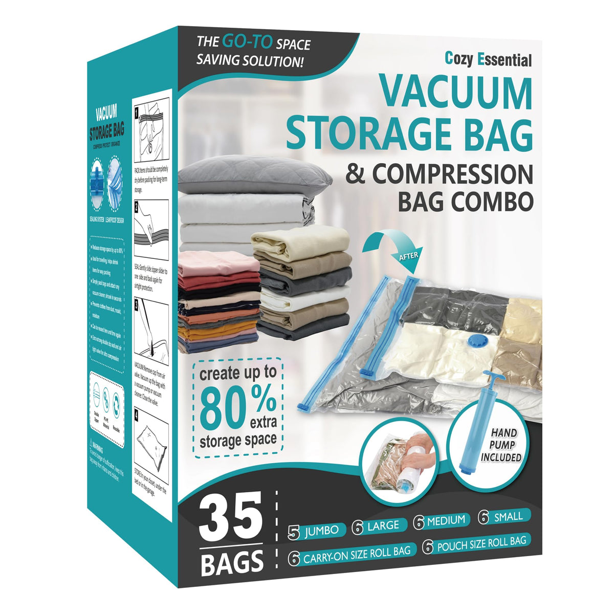 4 XXL Jumbo Vacuum Storage Bags for Bedding, Space Saver with Hand Pump