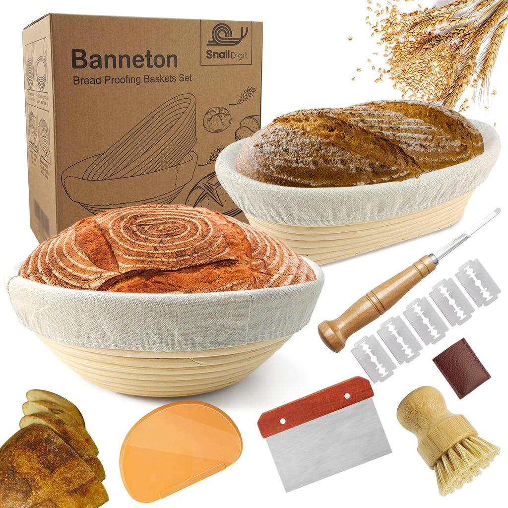 SnailDigit Banneton Bread Proofing Basket, 8.5 Inch, 2-Pack for Sourdough