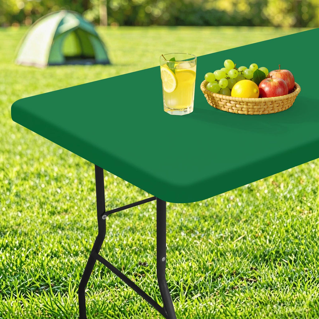 homing Rectangle Table Cloth Cover, Water-Resistant Polyester Elastic Fitted Tablecloth, Fits for 8 Foot Folding Tables, Washable Table Protector for Picnic, Camping, Outdoor (Hunter Green, 30" x 96")