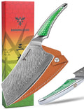 SANMUZUO 7 inch Nakiri Knife, Japanese VG-10 Damascus Steel Meat Cleaver, Ultra Sharp Vegetable Knife with Full-tang Handle in Green Resin, LA-S9 Series