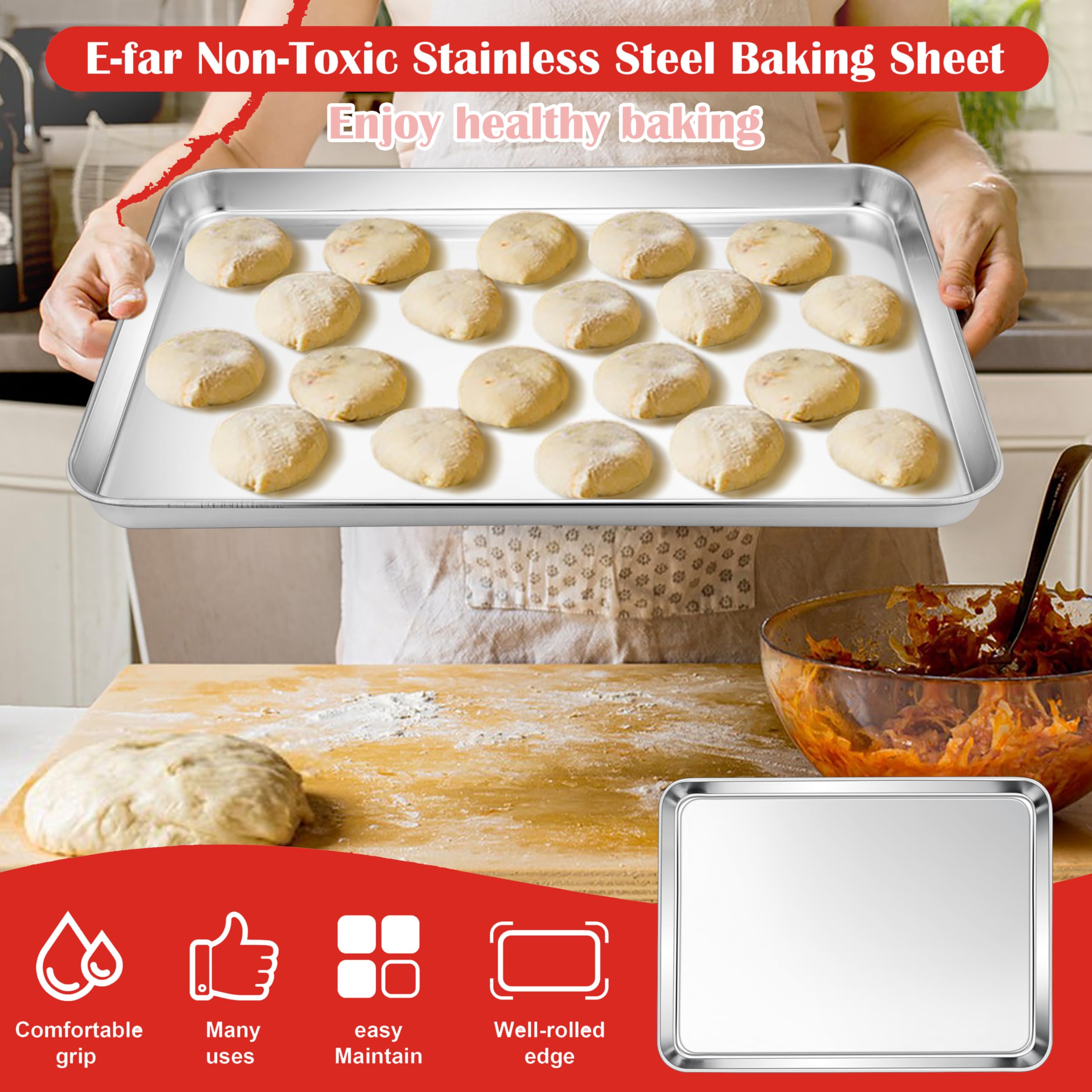 E-far Cookie Sheet for Baking, 18"x13" Stainless Steel Baking Sheet