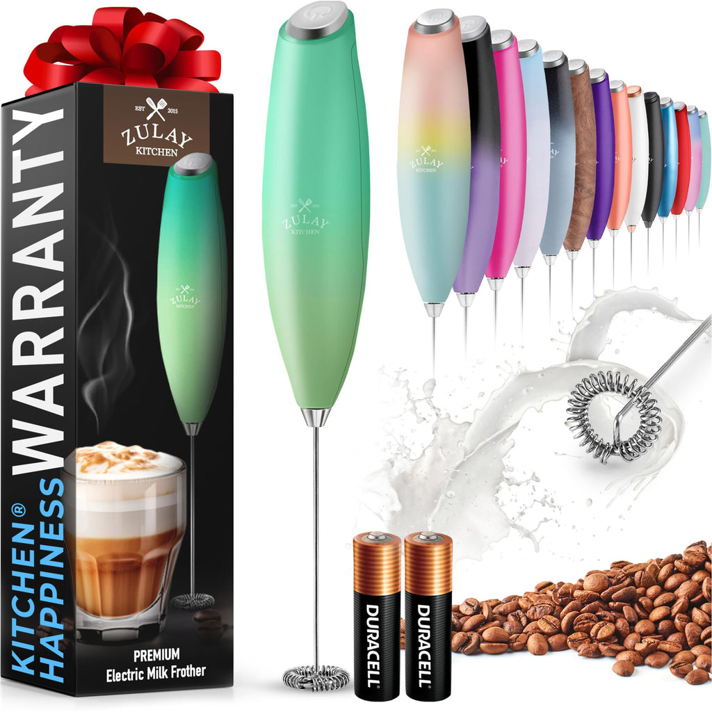 Zulay Powerful Milk Frother for Coffee with Upgraded Titanium Motor - Handheld Electric Whisk, Milk Foamer, Mini Mixer & Coffee Blender for Frappe, Latte, Matcha, No Stand - Pristine Teal