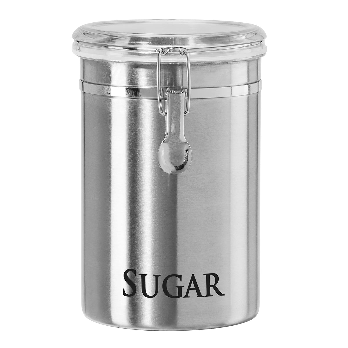 Oggi Stainless Steel Coffee Canister 62 fl oz - Airtight Clamp Lid, Clear See-Thru Top - Ideal for Coffee Bean Storage, Ground Coffee Storage, Kitchen Storage, Pantry Storage. Large Size 5" x 7.5".