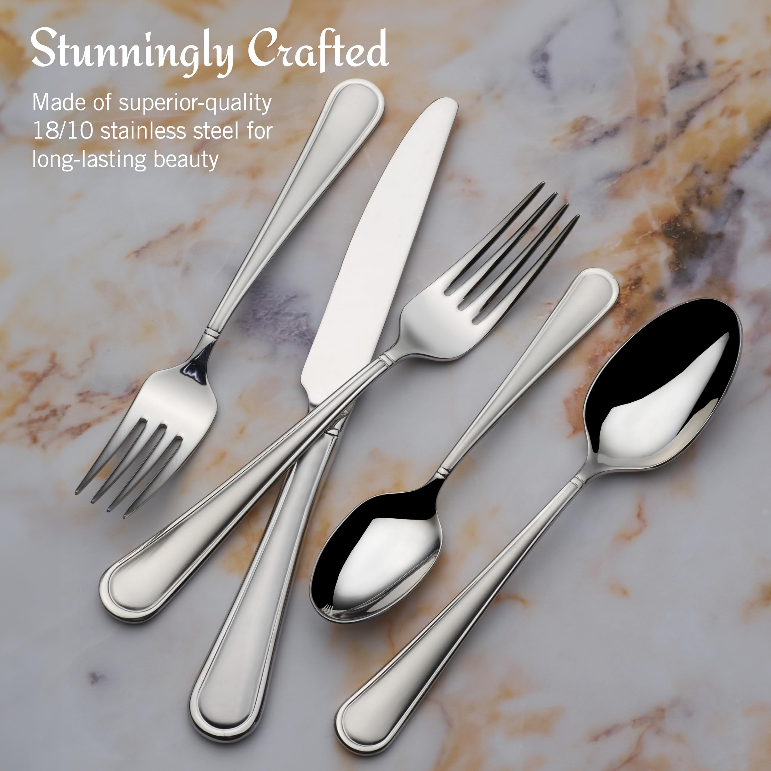 Mikasa, Virtuoso Frost Flatware Service for 12, 65 Piece Set, 18/10 Stainless Steel, Silverware Set with Serving Utensils