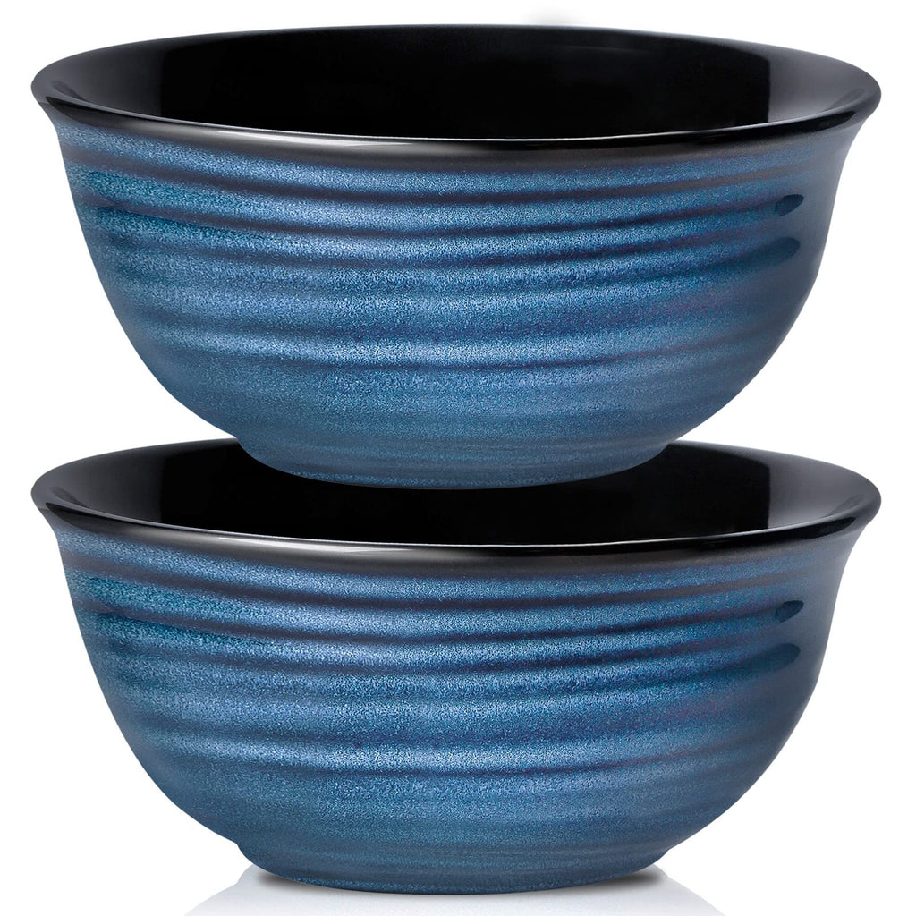 HASENSE Soup Bowls for Kitchen, 40 Ounce Large Cereal Bowls, 7 Inch Ceramic Serving Bowls for Salad Pasta Soup Popcorn, Dishwasher & Microwave Safe, Set of 4(Blue)