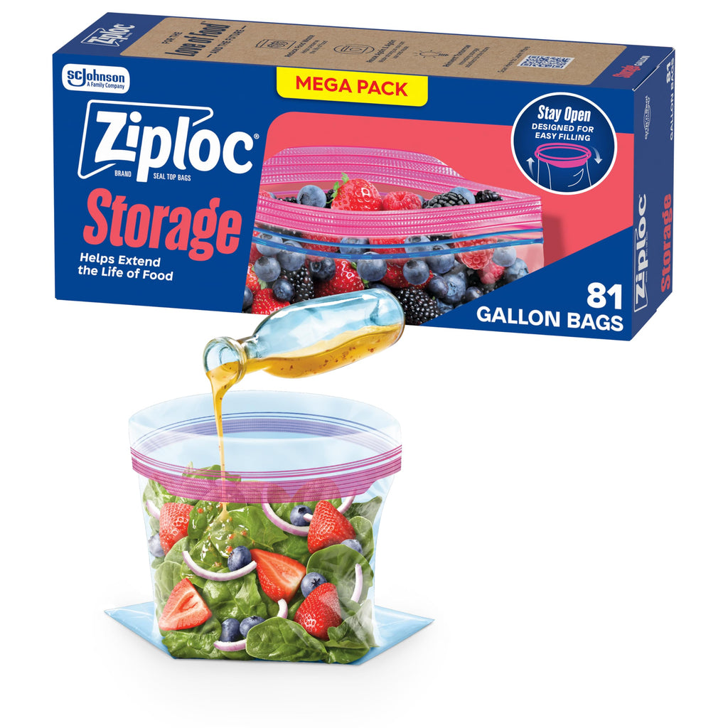 Ziploc Gallon Food Storage Bags, Stand-Up Bottom, 22 Count