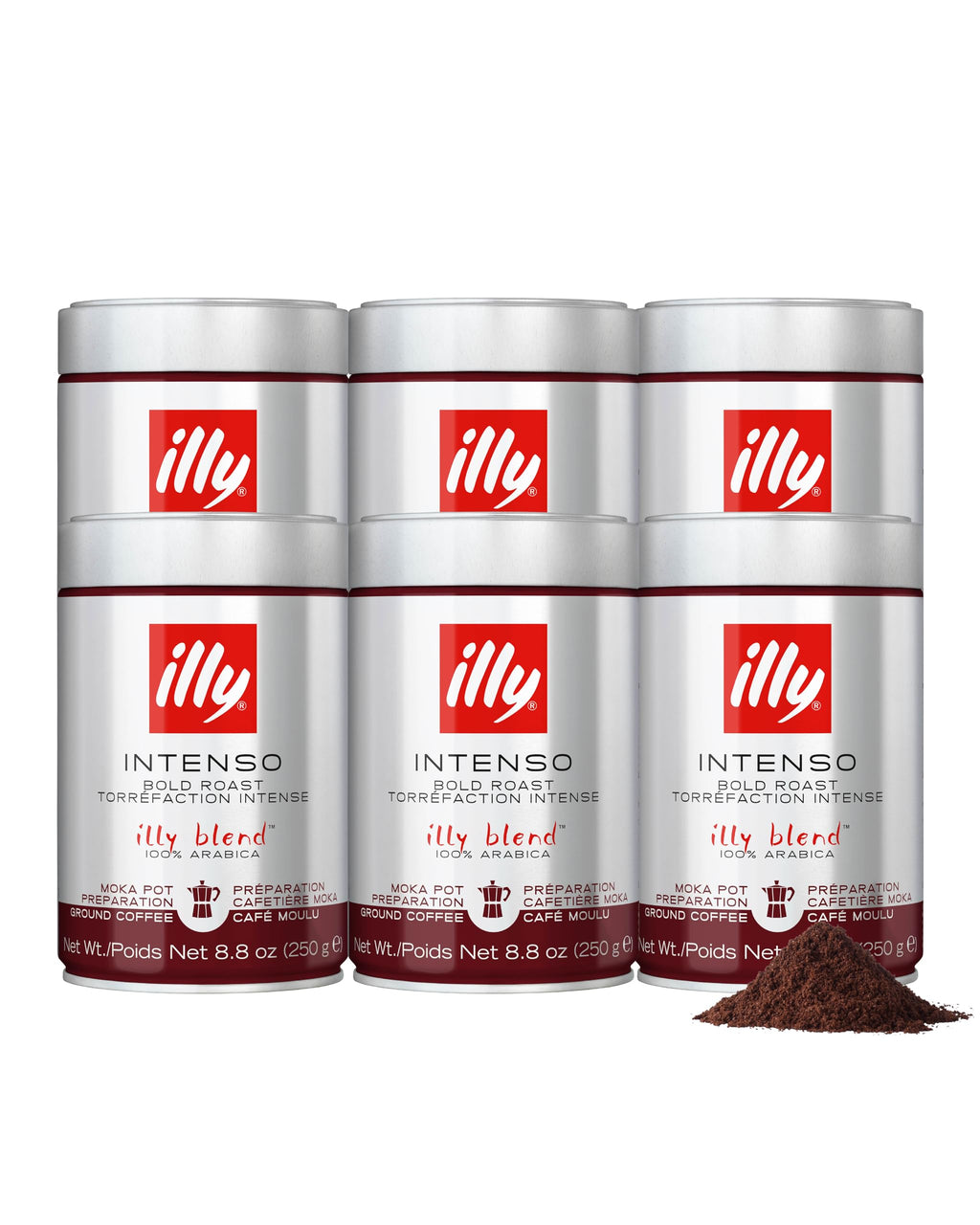 illy Intenso Ground Espresso Coffee, Intense, Robust and Full Flavored With Notes of Deep Cocoa, 100% Arabica Coffee, No Preservatives