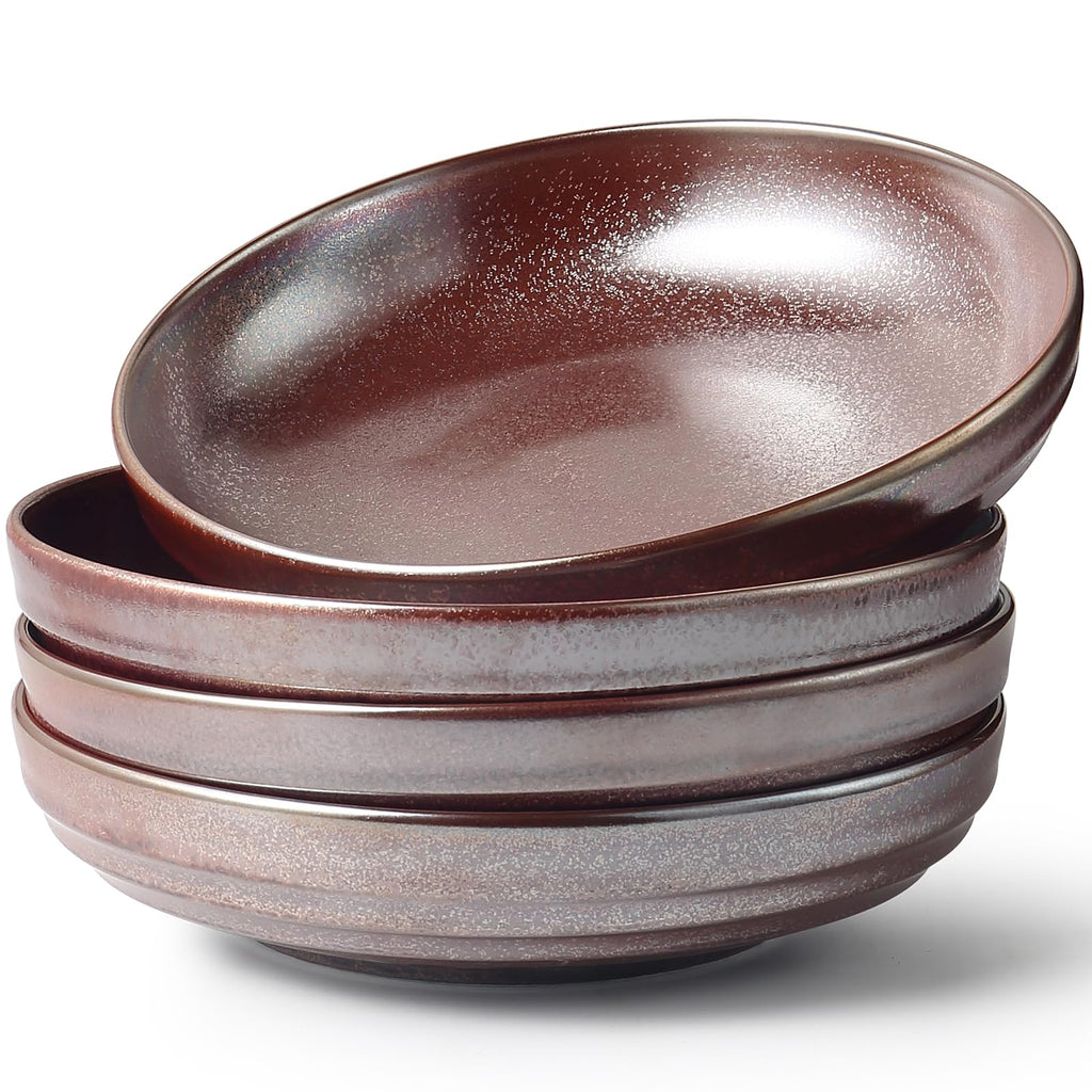 HAPPY KIT Stoneware 9'' Pasta Bowls 42oz Set of 4, Bronze Gray